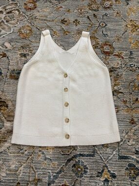 LOFT Cream Knit Button-Front Tank